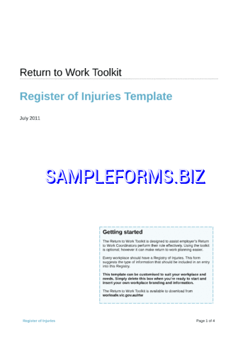 Register of Injuries Template doc pdf free