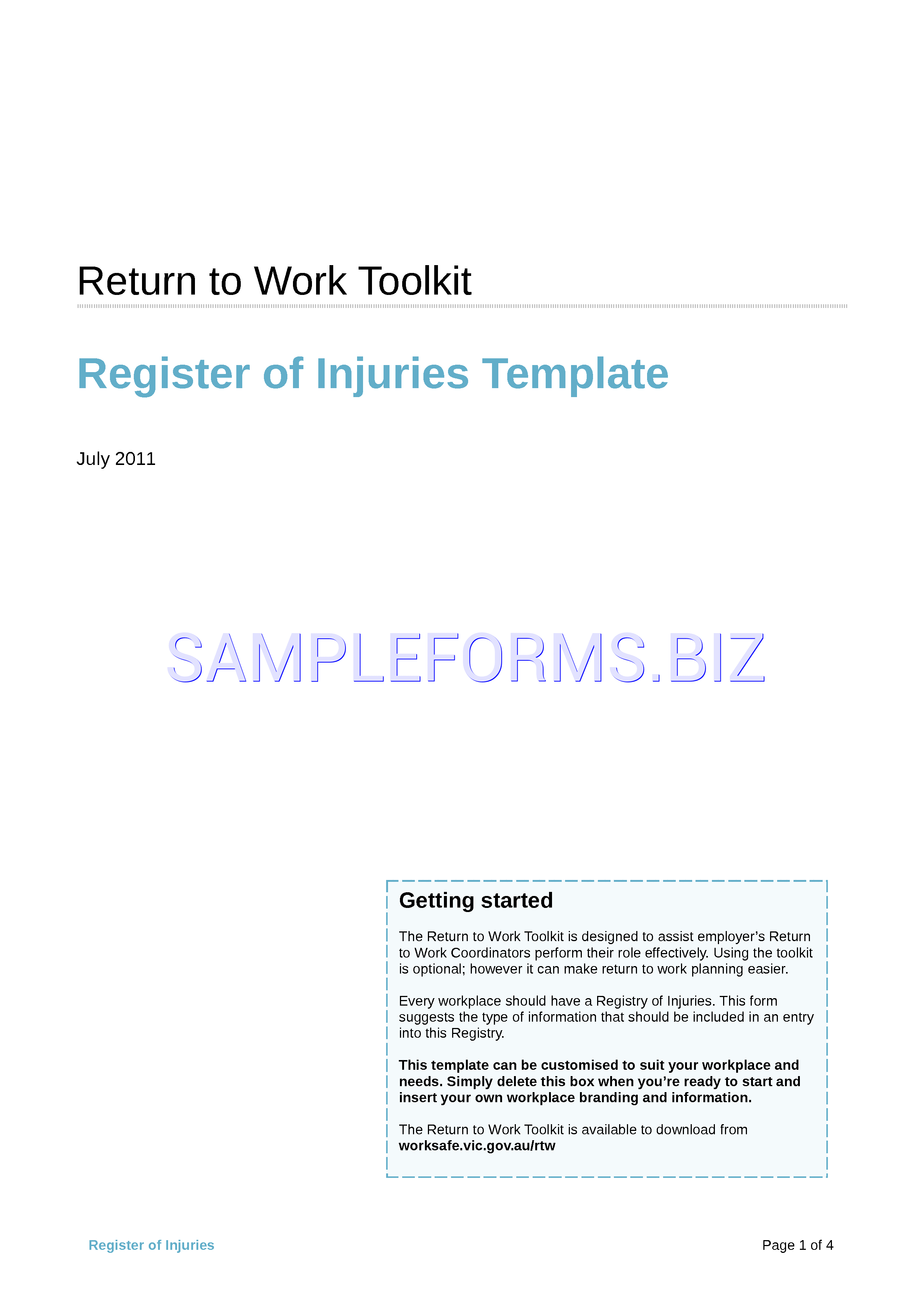Preview free downloadable Register of Injuries Template in PDF (page 1)